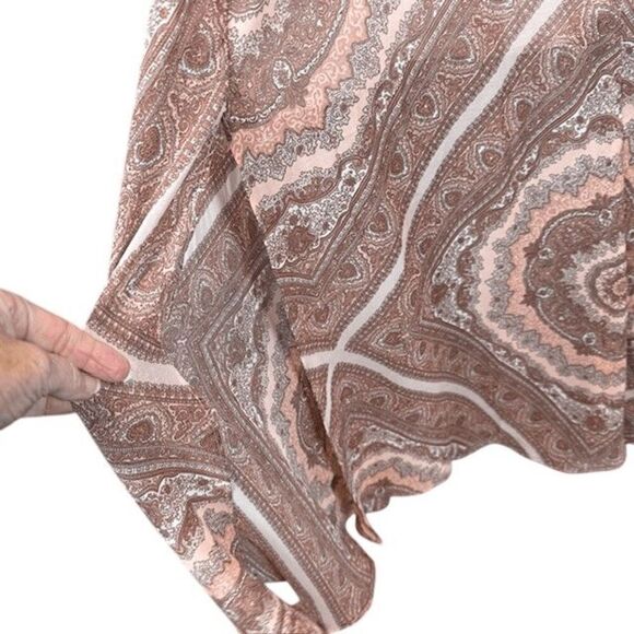 NWT Belle Sky Paisley Print Sheer Maxi Boho Tie Sleeves Mauve Pink Size XS - Picture 2 of 14